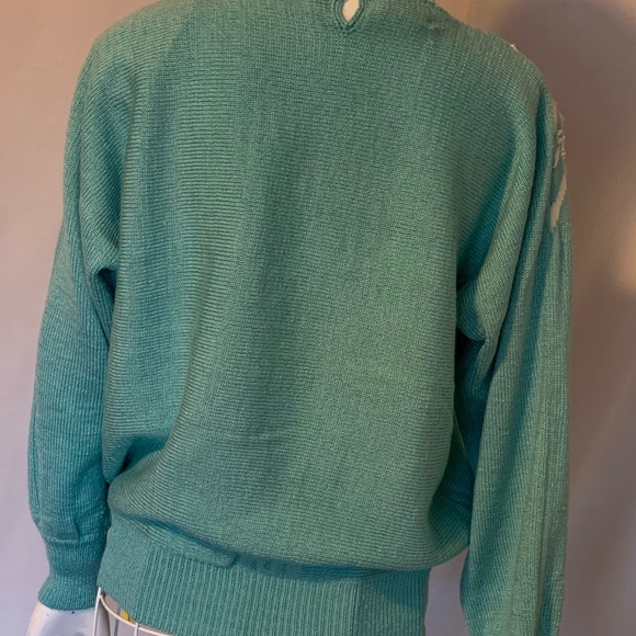 Green sweater vintage with pearl beaded designs - Picture 3 of 8